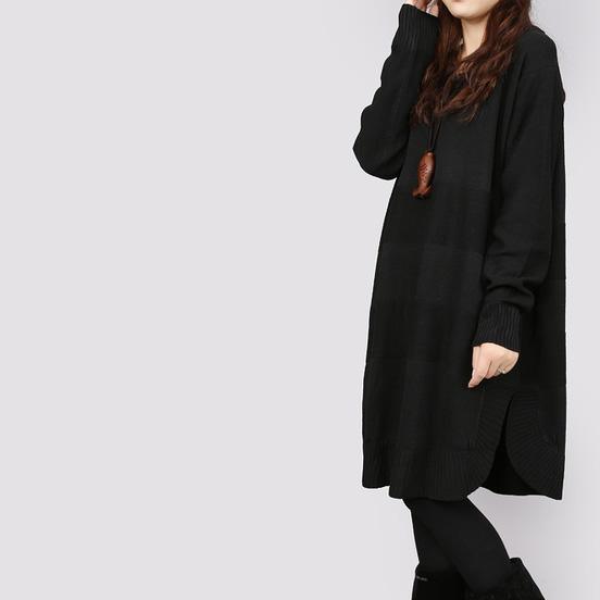 Black oversize women sweater knit dress - Omychic