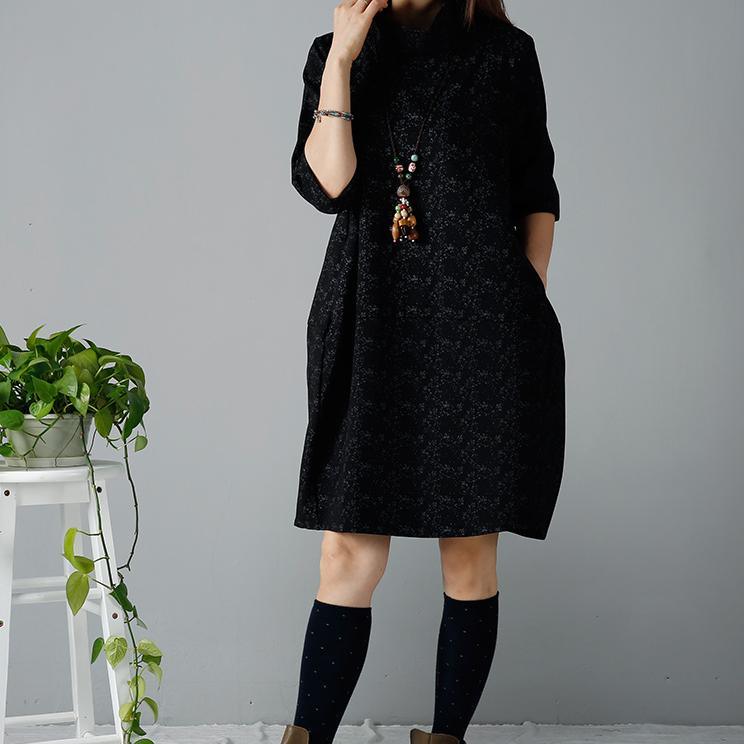 Black plus size cotton dresses warm winter dress - Omychic