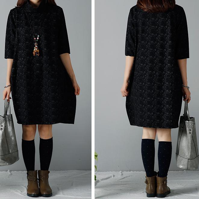 Black plus size cotton dresses warm winter dress - Omychic