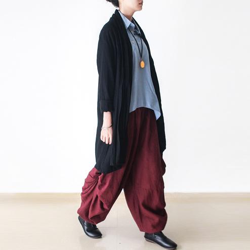 Black plus size linen cardigan women asymmetrical long sleeve coat outwear - Omychic