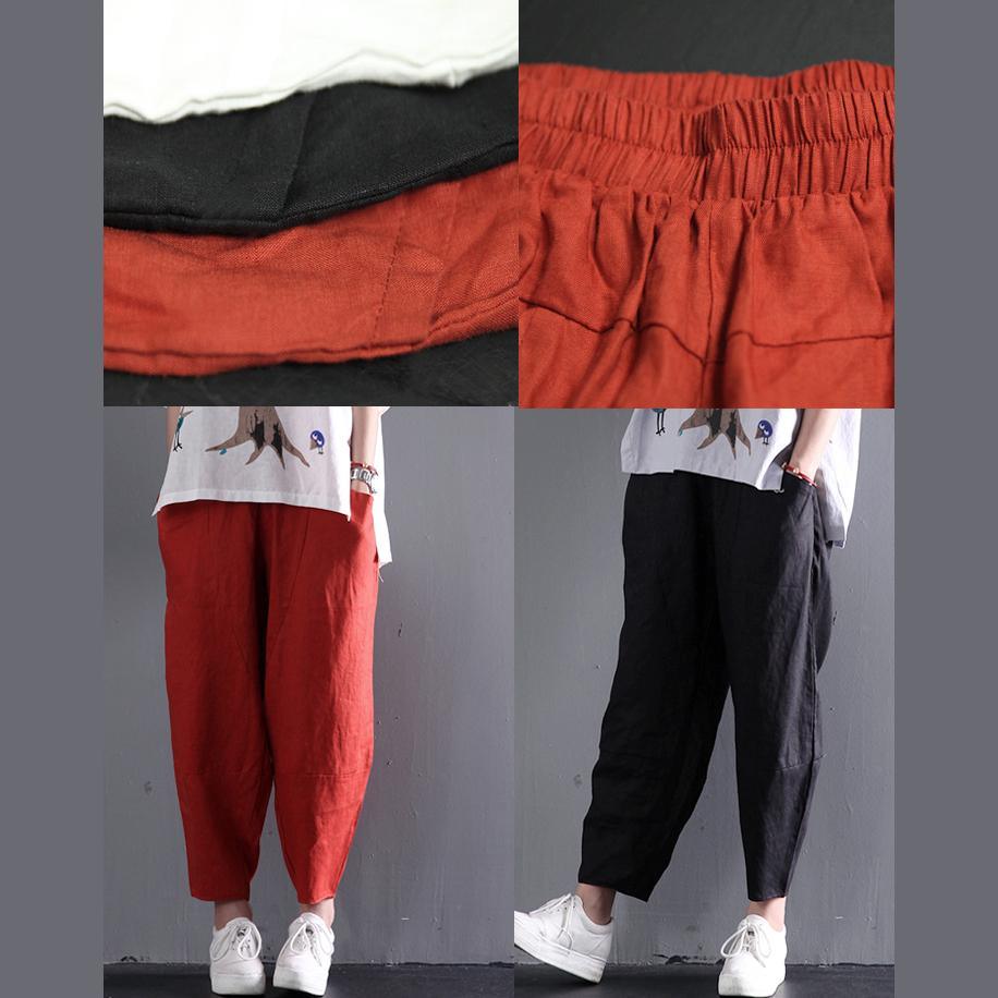 Black plus size linen pants summer women pants long trousers - Omychic