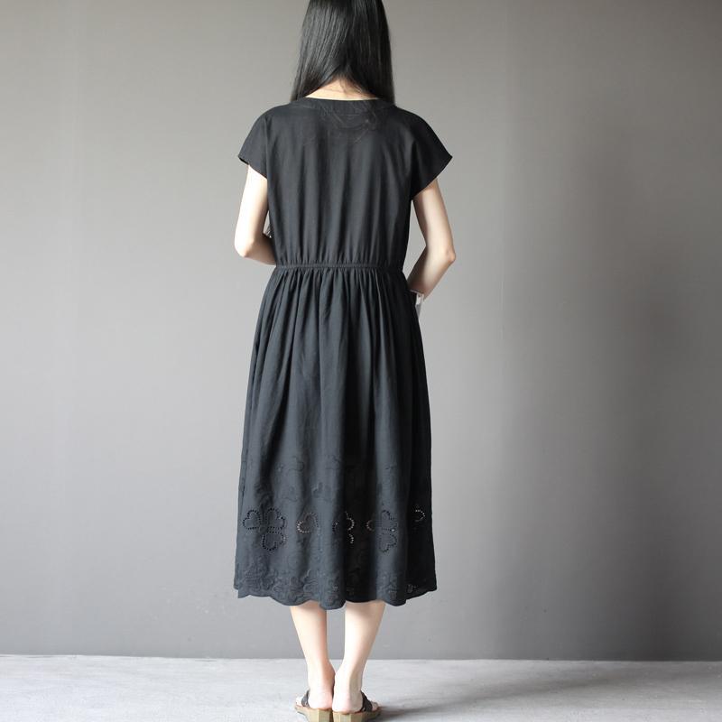 Black short sleeve cotton sundress plus size summer maxi dresses - Omychic