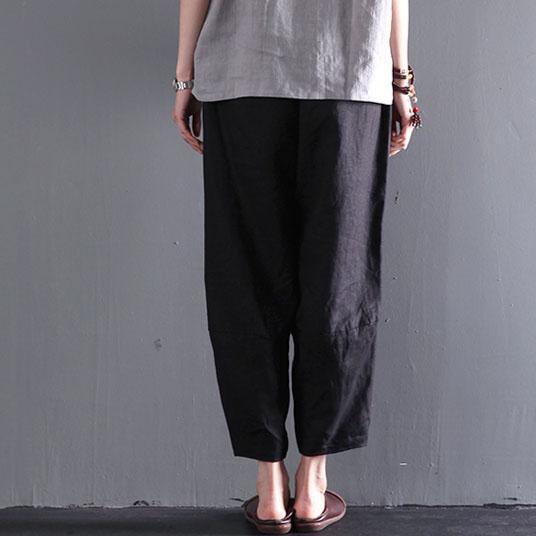 Black simple style linen summer pants causal style - Omychic