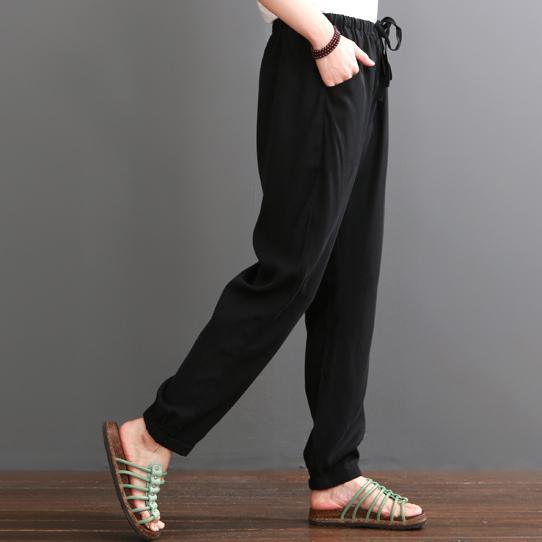 Black slik crop pants black summer pants - Omychic