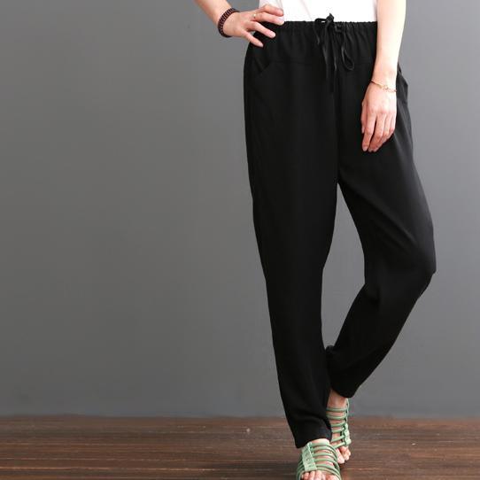 Black slik crop pants black summer pants - Omychic