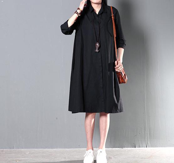 Black spring cotton dress plus size cotton blouse shirt - Omychic