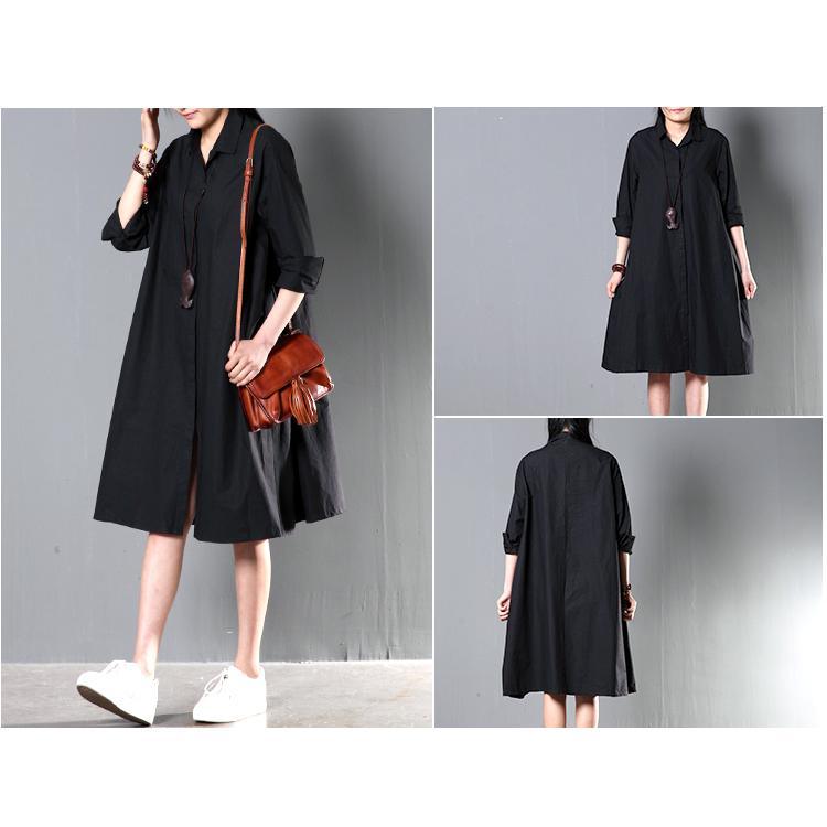 Black spring cotton dress plus size cotton blouse shirt - Omychic