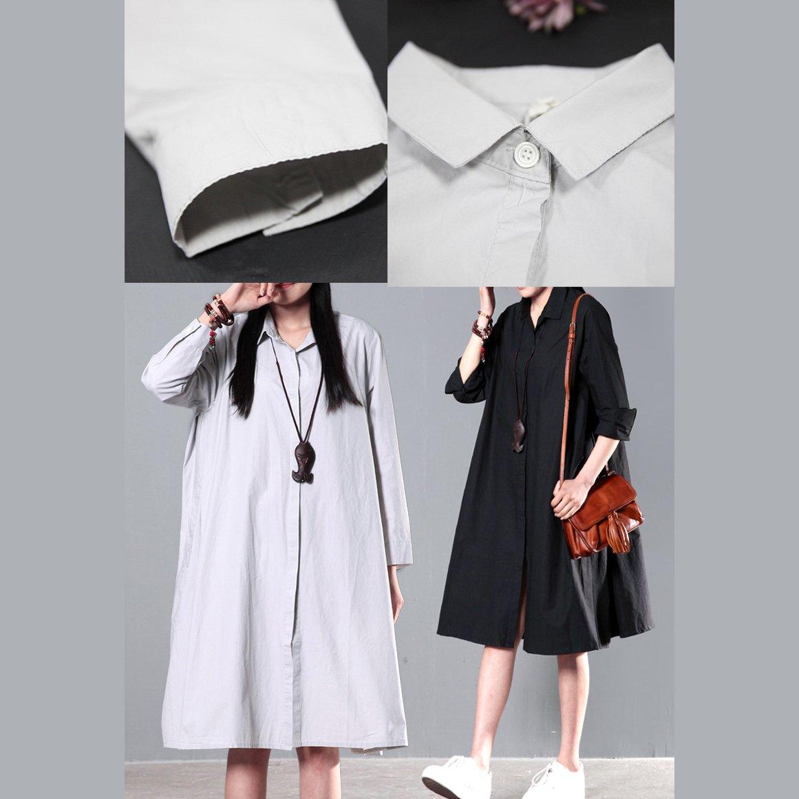 Black spring cotton dress plus size cotton blouse shirt - Omychic