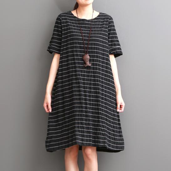Black striped cotton sundress oversize cotton shift dresses - Omychic