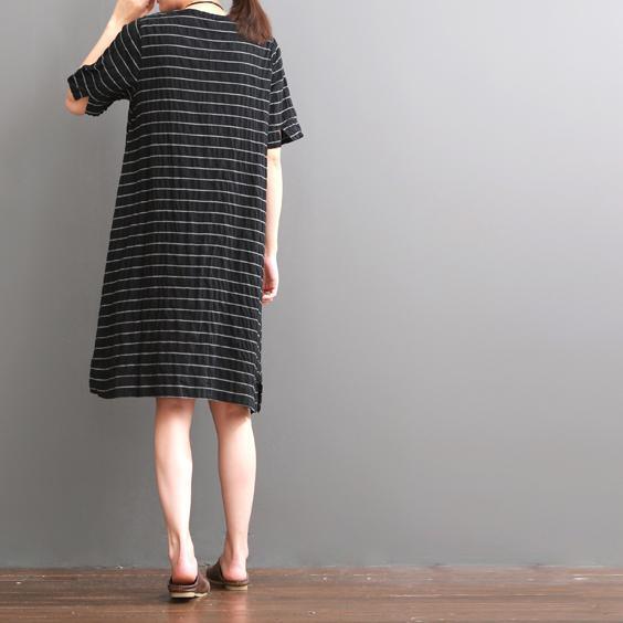 Black striped cotton sundress oversize cotton shift dresses - Omychic