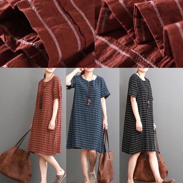 Black striped cotton sundress oversize cotton shift dresses - Omychic