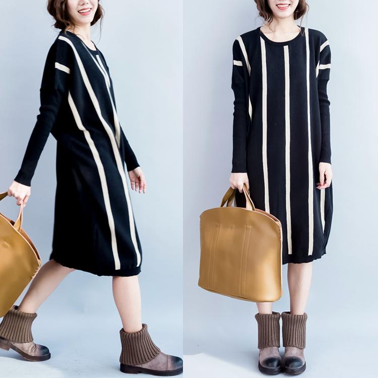 Black striped cotton sweater dress baggy knit dresses oversize witner dress - Omychic