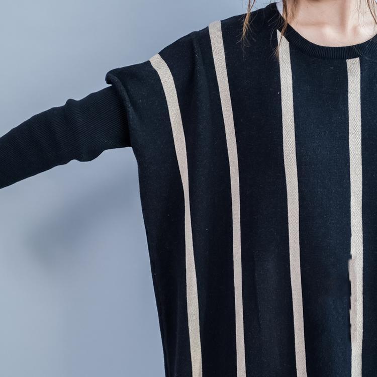Black striped cotton sweater dress baggy knit dresses oversize witner dress - Omychic
