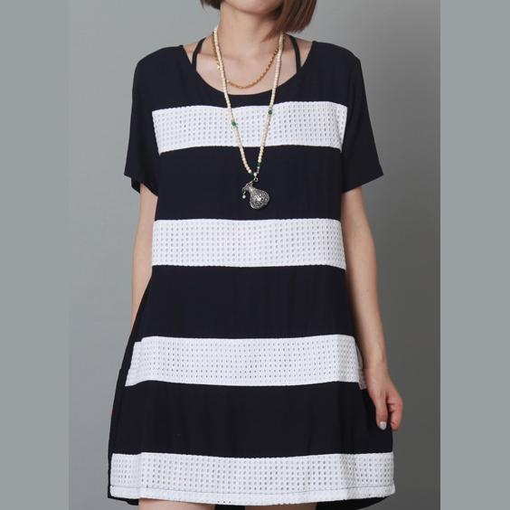 Black striped summer shift dress oversize linen sundress - Omychic