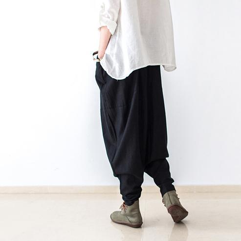 Black stylish linen pants oversized cotton pants New - Omychic