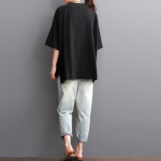 Black summer women cotton shirt blouse plus size top - Omychic