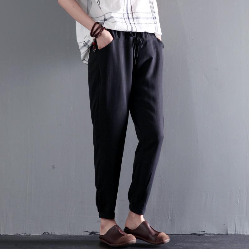 Black thin cotton pants long summer pants - Omychic