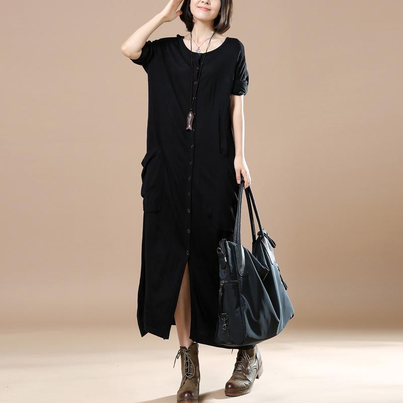 Black tunic oversized knit maxi dresses long sweater dress long sleeve - Omychic