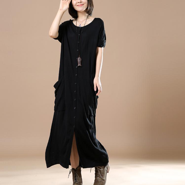 Black tunic oversized knit maxi dresses long sweater dress long sleeve - Omychic