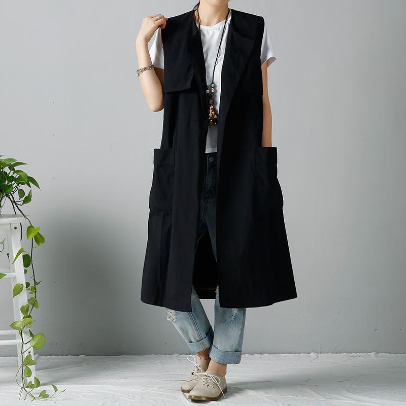 Black vest coats plus size vest outwear - Omychic