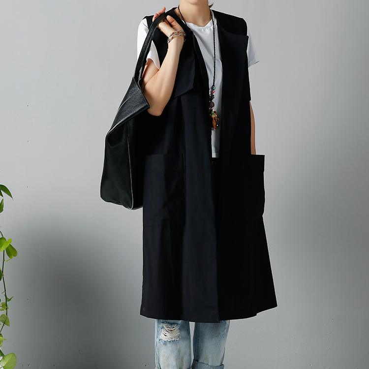Black vest coats plus size vest outwear - Omychic