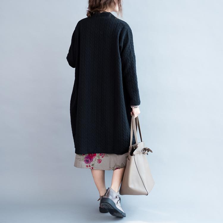 Black warm womens winter cardigans piled cotton plus size maxi coats oversize outwear - Omychic