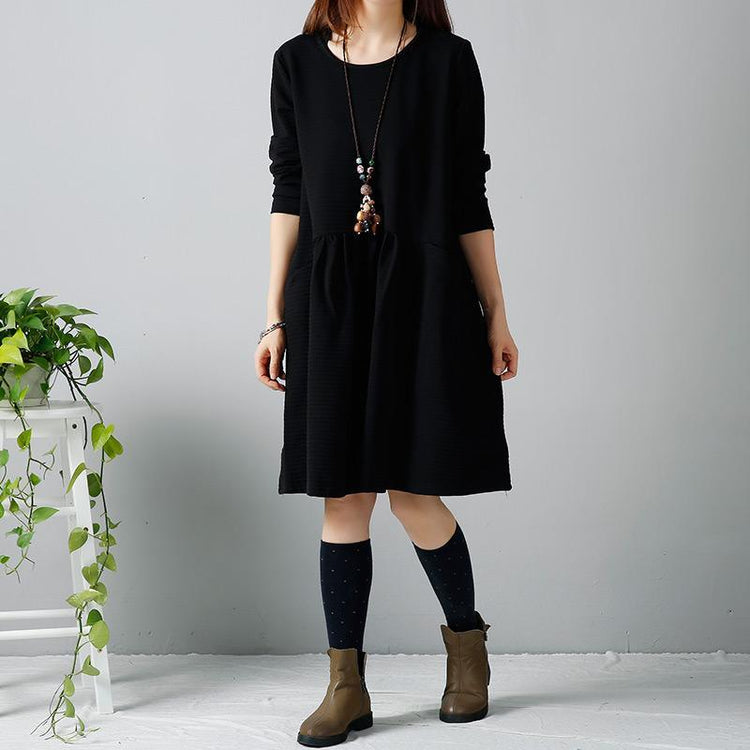 Black winter dresses long sleeve shift dress - Omychic
