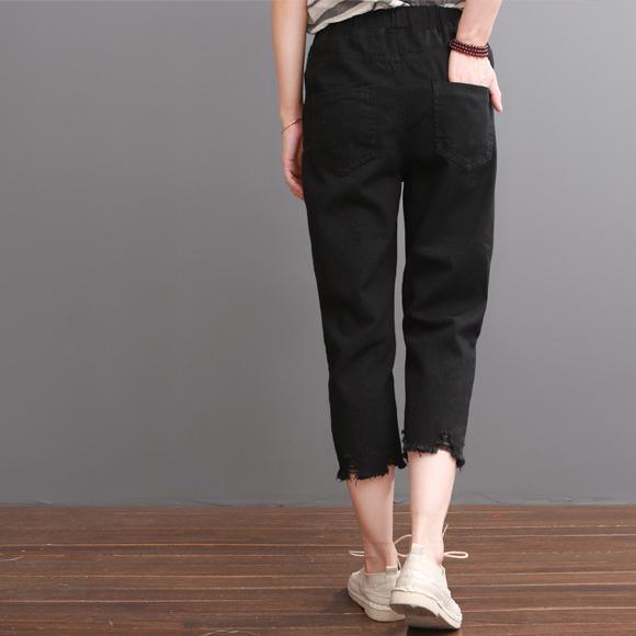 Black women summer pants crop trousers - Omychic
