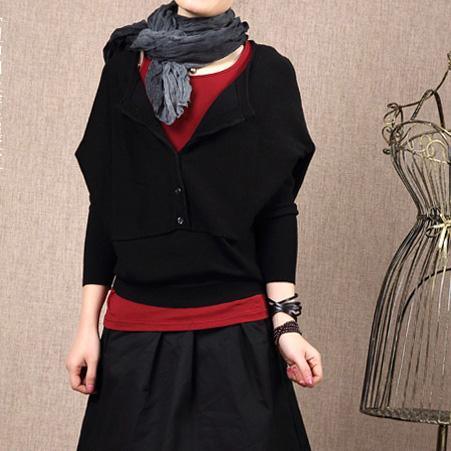 Black woolen tunic sweater top - Omychic
