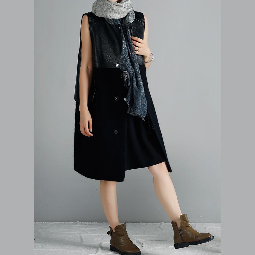 Black woolen vests plus size woman coats sleeveless - Omychic