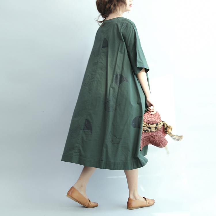 Blackish green cotton summer dresses short sleeve baggy caual sundresses 2017 summer collection - Omychic