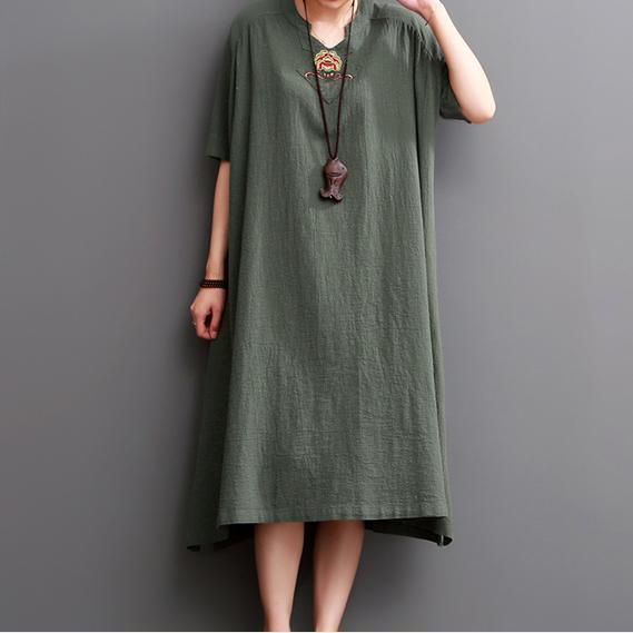 Blackish green linen dress plus size linen sundresses maxi dress - Omychic