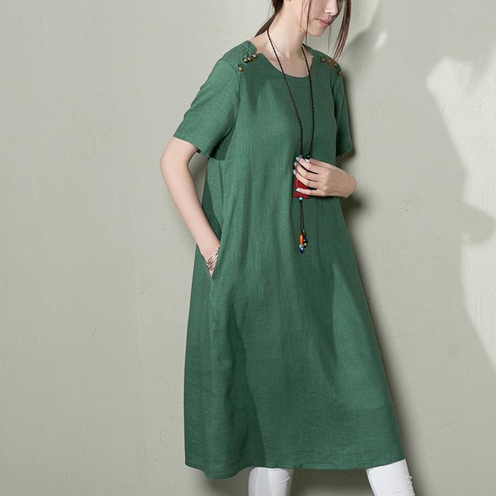 Blackish green linen shift dress oversize sundresses maternity dresses casual - Omychic