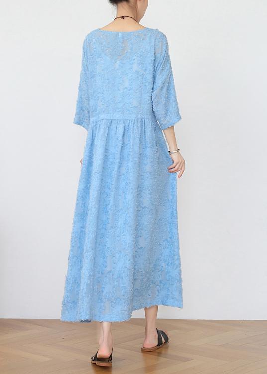 Blue Chiffon Cinched Holiday Dress In Spring Summer - Omychic