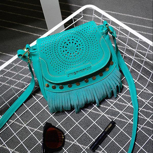 Blue Hollow Out National Style Tassel Crossbody Bag Shoulder Bags For Women - Omychic