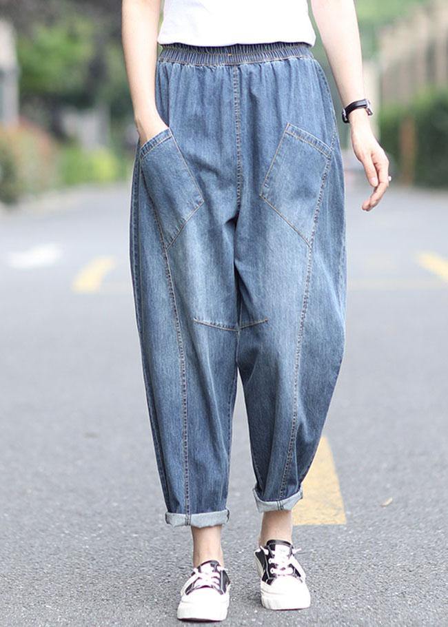 Blue Pockets Summer Pants Denim - Omychic