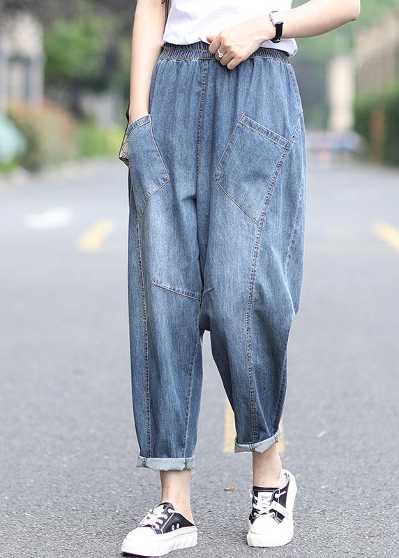 Blue Pockets Summer Pants Denim - Omychic