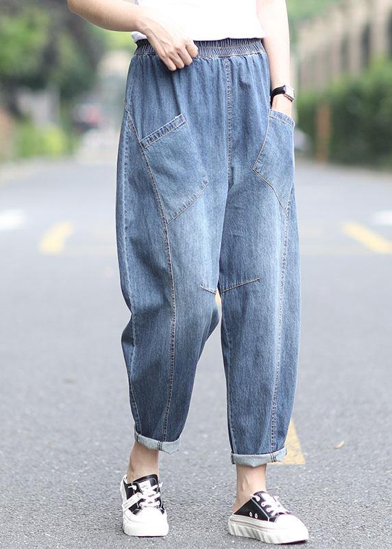 Blue Pockets Summer Pants Denim - Omychic