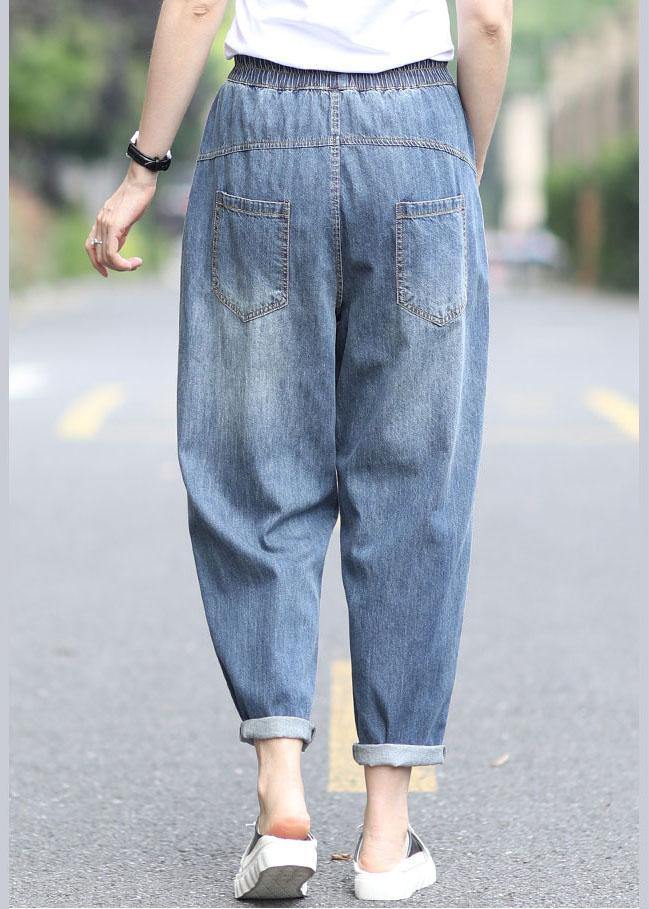 Blue Pockets Summer Pants Denim - Omychic