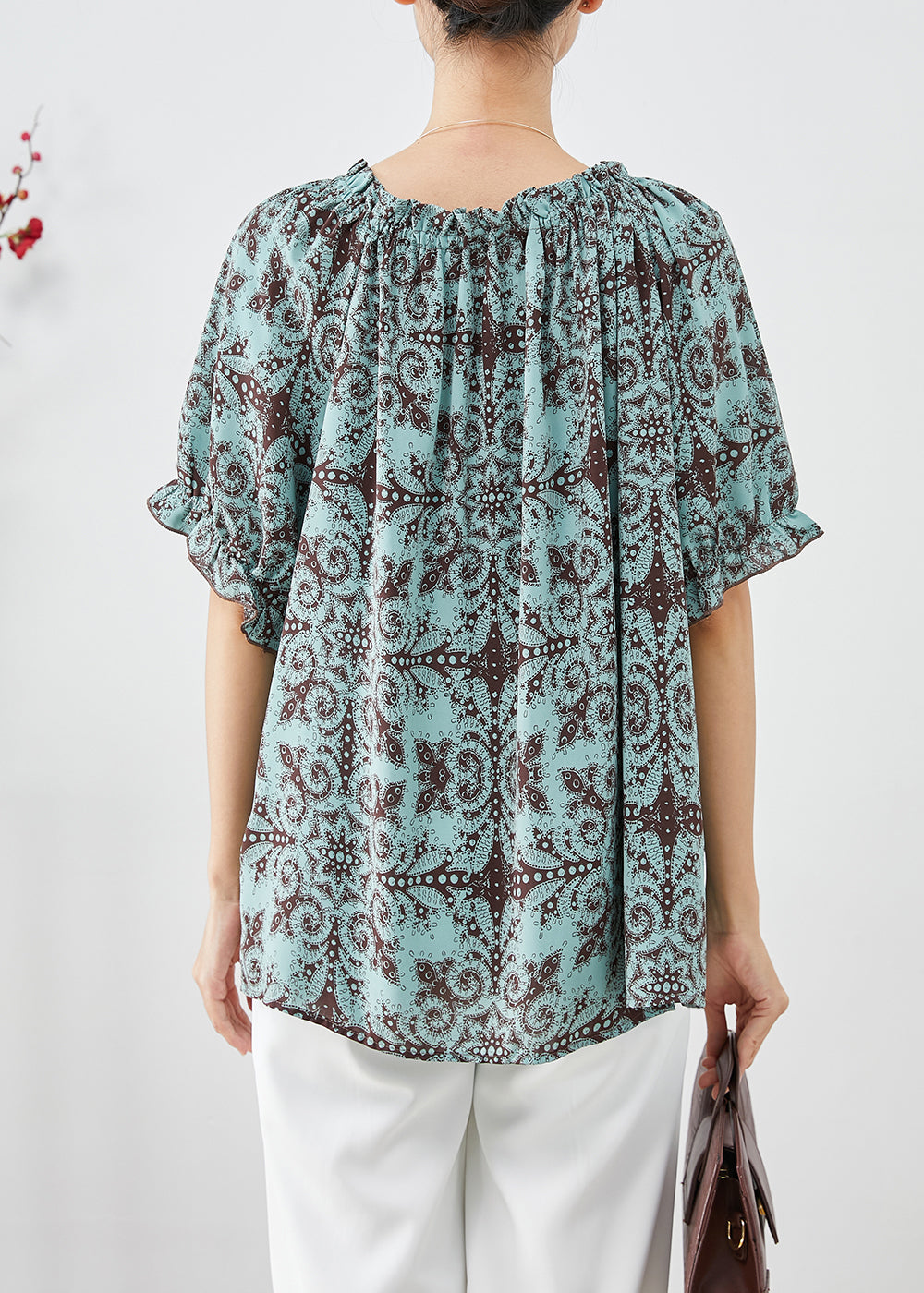 Blue Print Chiffon Shirt Tops Oversized Summer