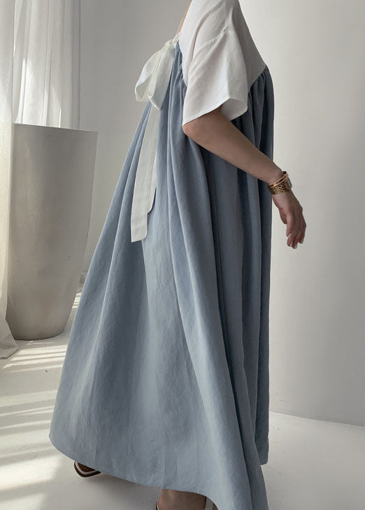 Blue Robe Dresses Cinched wrinkled Short Sleeve