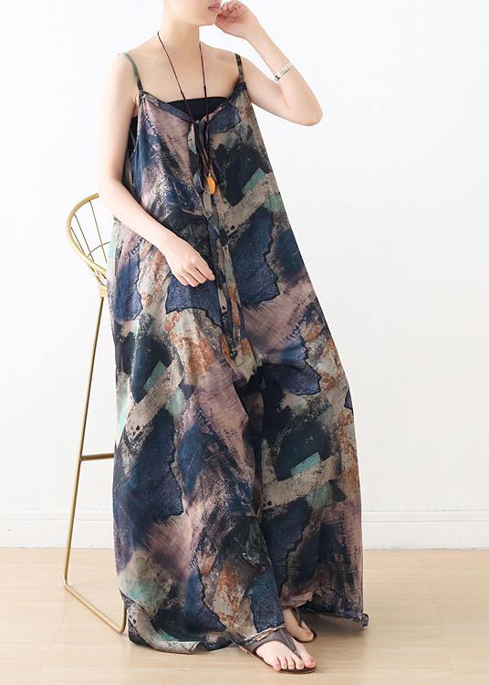 Blue Suspender Print Women Summer New Oversized Wide Leg Pants - Omychic