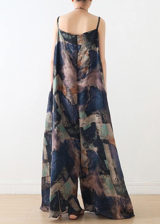 Blue Suspender Print Women Summer New Oversized Wide Leg Pants - Omychic