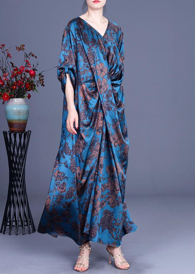 Blue Vogue Print Summer Silk Robe Dresses Half Sleeve - Omychic