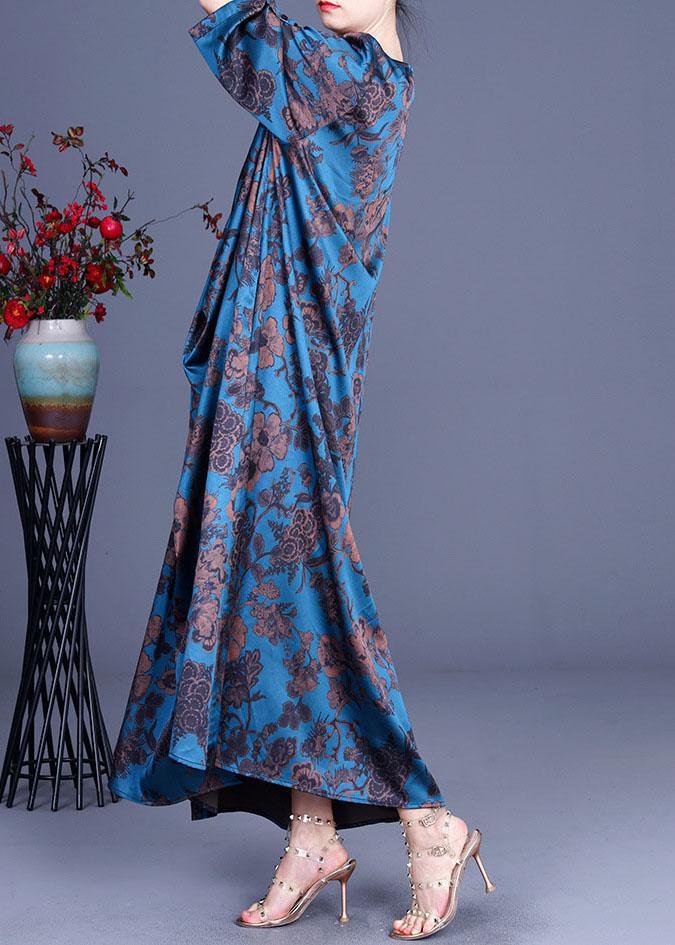 Blue Vogue Print Summer Silk Robe Dresses Half Sleeve - Omychic