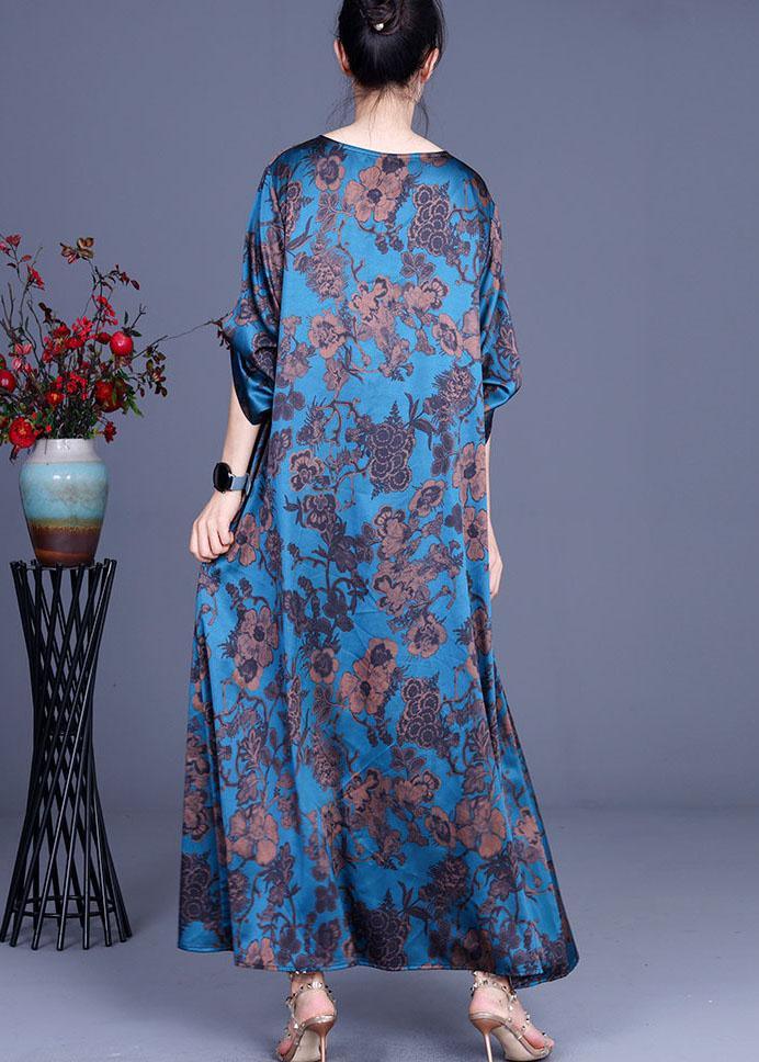 Blue Vogue Print Summer Silk Robe Dresses Half Sleeve - Omychic