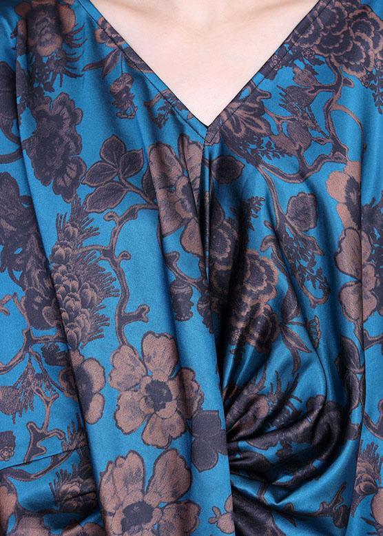 Blue Vogue Print Summer Silk Robe Dresses Half Sleeve - Omychic