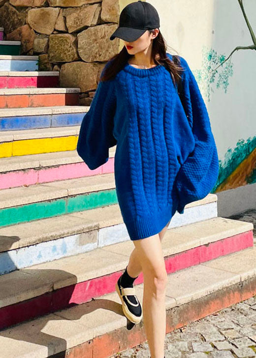 Blue chunky oversized Knit Sweater Dress Winter