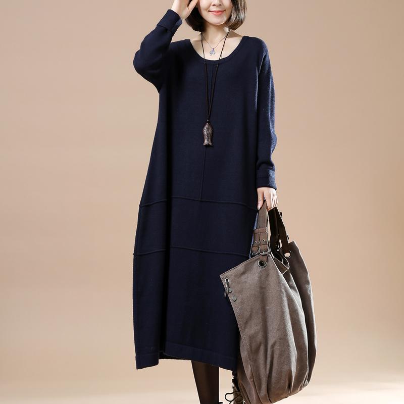 Blue baggy knit maxi dresses plus size spring sweaters - Omychic