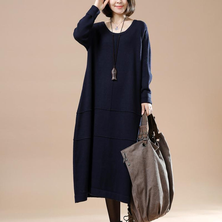 Blue baggy knit maxi dresses plus size spring sweaters - Omychic